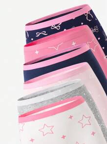 6 piezas de calzoncillos tipo bóxer de algodón con estampado de leopardo, corazón, lazo y estrella para niñas preadolescentes, moda de regreso a la escuela - Multicolor - Ver 6