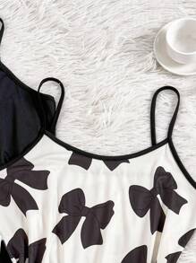 3 件套女士无袖迷你睡裙套装 - 纯色、蝴蝶印花、条纹印花