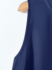 GlowEve Bộ 2 món áo không tay và chân váy trơn màu thanh lịch dành cho nữ - Màu xanh hải quân - Xem 5