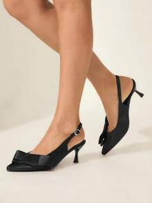 CUCCOO CHICEST 女士尖头小猫跟高跟鞋，蝴蝶结装饰，优雅甜美浪漫百搭时尚舒适鞋，适合哥特式、经典黑色、正式场合、派对、工作场所、婚礼、节日 - 黑色 - 查看 6