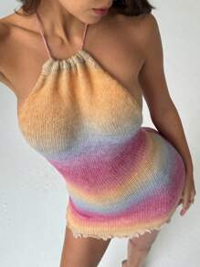 Aloruh 女士渐变色修身挂脖针织中长连衣裙 - 彩色 - 查看 7