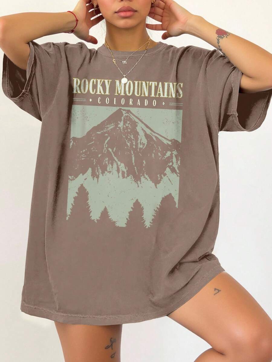 INAWLY Plus Size Letter And Graphic Print Round Neck Casual Short Sleeve T-Shirt Graphic Tees Women Tops