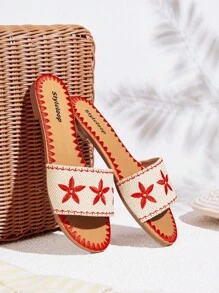 Styleloop Women's Flat Sandals, Woven Texture, Bohemian Style, Suitable For Vacation, Halloween, Christmas, And Parties - Red - View 3