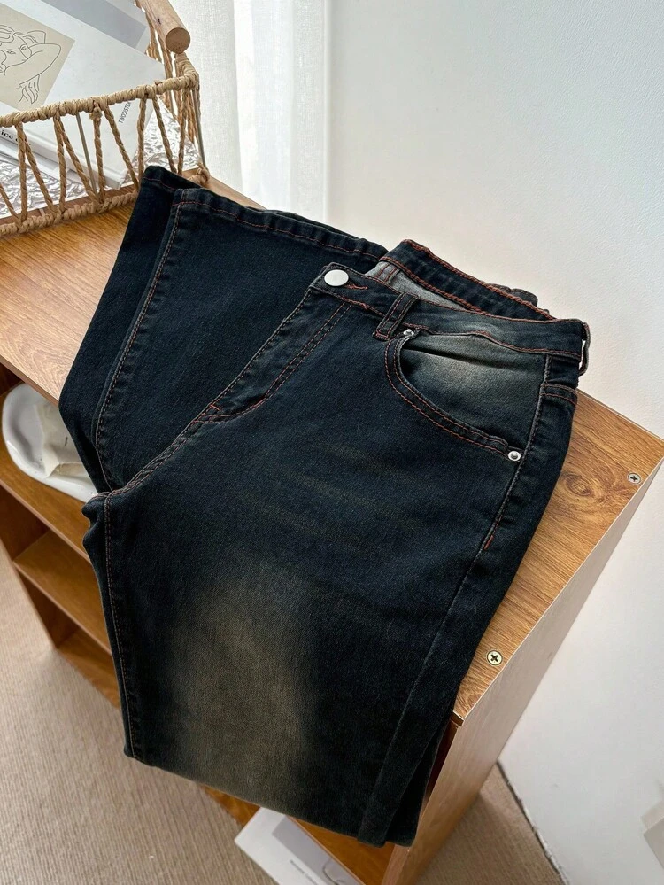 Women's Distressed Low-Waist Slim-Fit Stretch Flare Jeans Low Rise Jeans