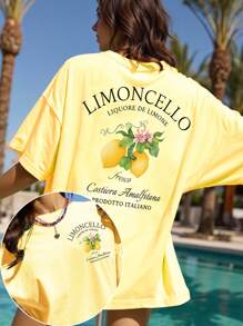 ReShift 夏季加大休闲女式圆领字母水果印花T恤 - 粉色 - 查看 1