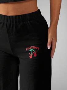 Missguided x Playboy 圣诞吊带露脐上衣和阔腿裤睡衣套装 - 黑色 - 查看 5