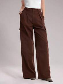 Quần Jeans Ống Rộng Màu Khaki Thường Ngày & Đi Làm Cho Nữ - Cà phê nâu - Xem 3