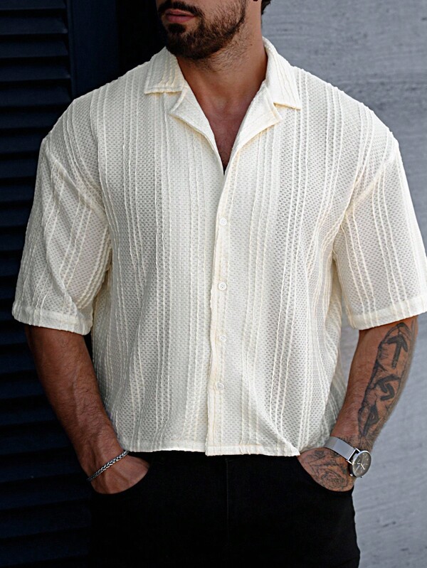 Manfinity Homme Plus Size Men's Casual Solid Color Short Sleeve Button-Up Shirt