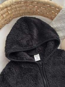 Baby Boy Zip Up Hooded Teddy Jacket,In Fall/Winter - Black - View 3