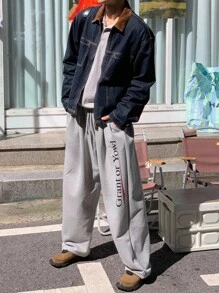 DAZY 男士拼布领棕色和海军蓝色牛仔夹克，秋季 - 藍色 - 查看 6