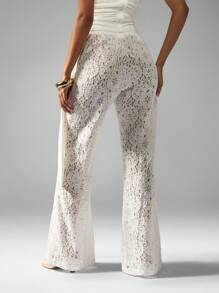 MISSGUIDED 优雅蕾丝阔腿裤，搭配甜心领上衣和腰带，适合正式晚宴、婚礼、招待会、派对、特殊场合、度假穿着，高腰飘逸个性裤装