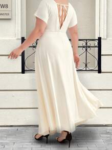 INAWLY Women's Plus Size White Long Casual Dress, Elegant Short Sleeve