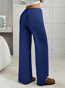 EURMUSE Women's Casual Solid Color Drawstring Waist Ribbed Knit Pants,Burgundy Trousers - Royal Blue - View 6