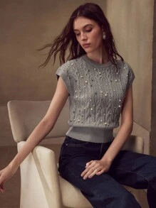 MOTF PREMIUM 仿珍珠细节修身宽下摆针织上衣 针织套头衫 秋冬 - 淺灰色 - 查看 7