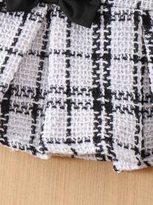 SHEIN Playful Pals 2 件套女婴针织长袖圆领 T 恤和裙子套装，优雅时尚秋冬装 - 黑色 - 查看 4