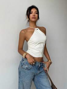 Aloruh 1 件女士纯色无袖露背上衣，夏季时尚，适合外出