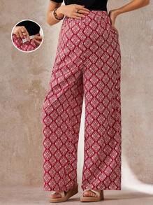 Boho Mama 孕妇全印花直筒休闲裤 - 紅色 - 查看 1