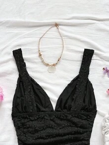 Soleia New Sweetheart Neck Knitted Textured Fabric - Black - View 4