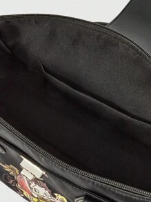 Betty Boop | ROMWE Women's Cartoon Figure Graphic Retro Y2K Rivet Versatile Commuting Large Capacity Tote Bag, New Arrival Tote Bags For Woman , Office Bag - Black - View 3