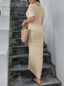 EURMUSE Women Beachwear Hollow Out For Summer Camel Dress - Beige - View 2