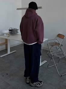 DAZY 男士秋季字母刺绣连帽衫 - 紫色 - 查看 2