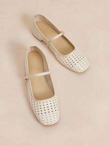 Rosivie 女士编织镂空系带经典复古平底方头休闲一脚蹬乐福鞋，酒红色