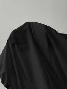 Comfortcana Plus Size Black Casual Solid Color Hooded Drawstring Loose Cardigan Jacket Winter Fall Autumn - Black - View 11