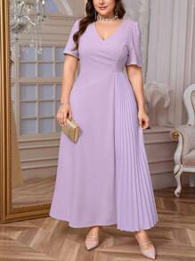 Firerie Vestido mini primaveral/veraniego elegante para mujer de talla grande, casual, con pliegues, suelto, elástico y apropiado para salir de noche