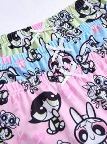 THE POWERPUFF GIRLS X SHEIN 年轻女孩花朵、泡泡、毛茛图案吊带背心和平角内裤套装 - 彩色 - 查看 4