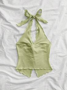 Soleia Top de tirantes con cuello halter, espalda anudada y drapeado texturizado para vacaciones, talla grande para mujer - verde menta - Ver 2