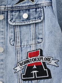 Coolqubz Tween Boy Casual Comfortable Vacation Fashion Street Cute Graffiti Embroidery Non-Stretch Long Sleeve Slim Fit Denim Jacket, Spring/Summer/Autumn. Fashionable Comfortable Daily Versatile Denim Jacket Fall Winter,Unisex - Light Wash - View 5