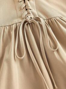 SHEIN MOD Autumn New Arrival, Plus Size Khaki Cinched Waist Puff Sleeve Midi Length Women Trench Coat, Khaki,Fall Outfits,Trench Women Coat,Winter Women Coat,Winter Coat,Fall Coat,Autumn Coat