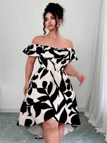 Elenzga 大码优雅花卉印花露肩连衣裙，夏季