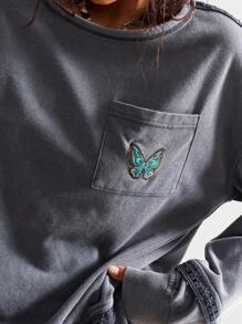 Bohemela 秋冬波西米亚风音乐节休闲纯色针织圆领宽松水洗女式图案卫衣 - 灰色 - 查看 1