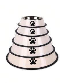1PC大容量不锈钢宠物碗带爪印图案防滑耐用狗碗适用于中大型犬喂食饮水碗宠物用品狗配件宠物爱好者礼物 - 白色 - 查看 5