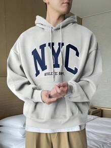 DAZY Men's Casual Hooded Sweatshirt With Letter Graphic, Fall - Grey - View 3