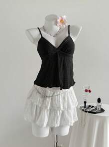 Comfortcana 女士优雅浪漫黑色刺绣吊带背心 - 黑色 - 查看 3