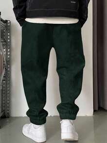 EURMUSE Men Letter Patched Detail Drawstring Waist Sweatpants - Dark Green - View 2