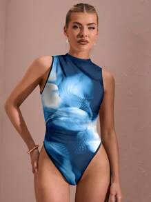 SHEIN BAE Body sin mangas de cuello alto para mujer en otoño - Azul - Ver 4