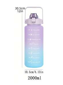 SHEIN 1 pièce Bouteille d'eau dégradée avec paille, bouteille de sport, grande capacité (2000 ml/800 ml/300 ml) pour les sports de plein air et la remise en forme avec mesure, retour à l'école, essentiels pour les vacances d'été à la plage, cadeau de Noël