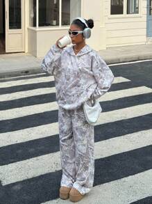 Muchica 2pcs/Set Women Casual Loose Branch Print Hoodie And Sweatpants, Fall Women Clothes - Multicolor - View 4