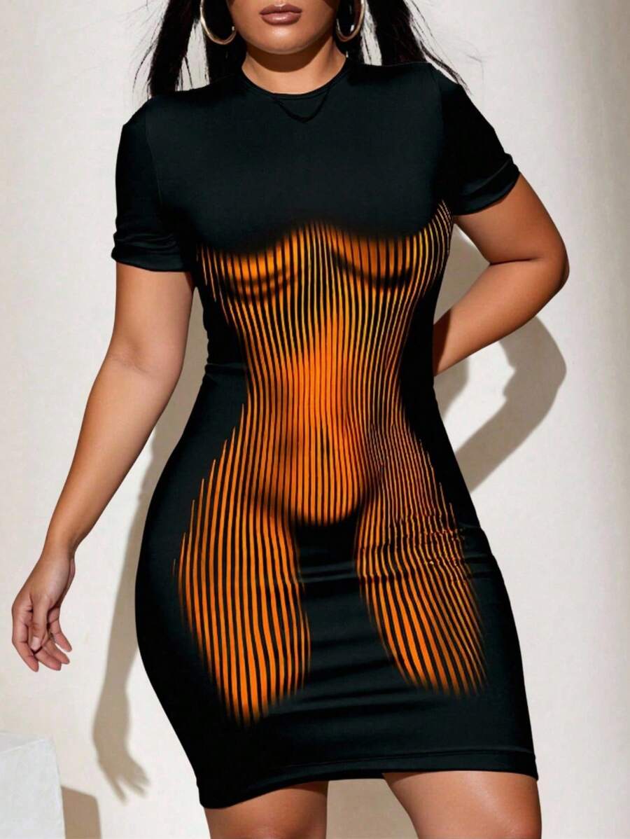 SHEIN SXY 女士短袖夏季休闲连衣裙 - 黑色 - 查看 1