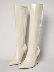 SHUZIA 女士迷人性感尖头细高跟靴 - 米色 - 查看 5