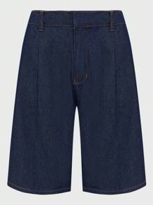 Daynim Women's Casual Commuter Bermuda Denim Shorts Loose Wide Leg - Dark Wash - View 6