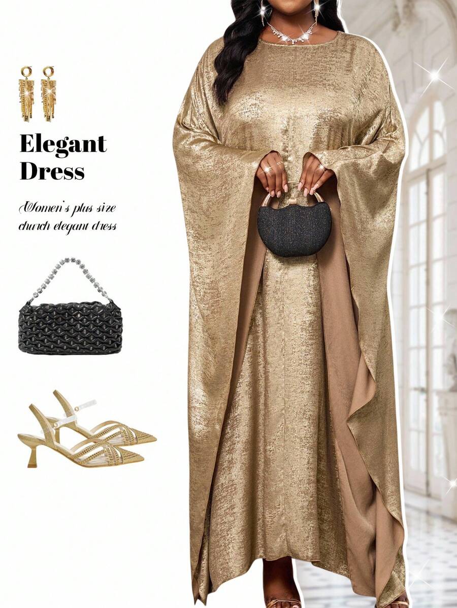 Fleurora 春夏秋冬优雅派对鸡尾酒会音乐会/音乐节金色编织金属圆领舞会礼服单件袖长袖短袖大码连衣裙生日和活动连衣裙节日大码夏装女装夏季节日服装女士节日服装女士夏装女士夏季服装女士夏季连衣裙