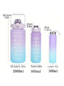 SHEIN 1 pièce Bouteille d'eau dégradée avec paille, bouteille de sport, grande capacité (2000 ml/800 ml/300 ml) pour les sports de plein air et la remise en forme avec mesure, retour à l'école, essentiels pour les vacances d'été à la plage, cadeau de Noël