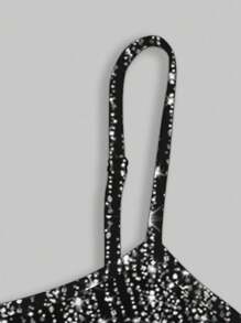 SHEIN EZwear Váy ngắn hở vai màu bạc kim loại kiểu dáng phẳng dự tiệc câu lạc bộ gợi cảm dây mảnh cho phụ nữ vào năm mới - trắng - Xem 6