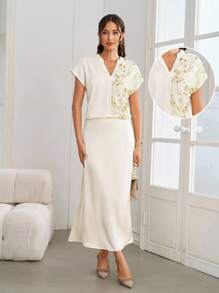 Ellevyn Elegante Damen Bluse in Unifarbe mit Patchwork, Pailletten und Stickerei, hochwertig, geeignet für den täglichen Gebrauch bei verschiedenen Anlässen, süße Flughafen-Damenshirts