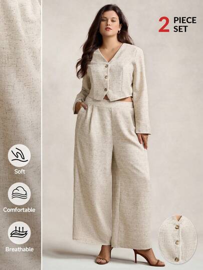 Zelara 两件套秋季套装加大码 Old Money 女士西装套装复古前扣休闲上衣和阔腿裤，通勤女士西装套装，秋季感恩节装扮节日装扮休闲风格 Navycore 女士 Navycore 两件套航海风格女士休闲装女士机场装秋季服装加大码校服办公室服装女士婚礼宾客礼服女士生日服装