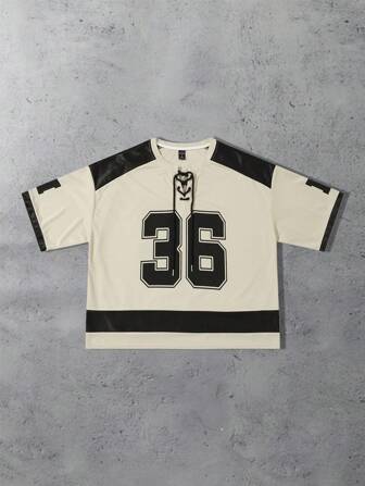 Prep Camiseta deportiva de manga corta con cuello redondo, estampado numérico, corte holgado y casual para hombre